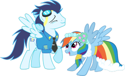 Size: 1600x972 | Tagged: safe, artist:thebosscamacho, rainbow dash, soarin', pegasus, pony, backwards cutie mark, cutie mark, female, male, new cutie mark, shipping, simple background, soarindash, straight, transparent background, vector