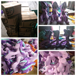 Size: 1250x1250 | Tagged: safe, artist:nekokevin, starlight glimmer, pony, unicorn, series:nekokevin's glimmy, box, cute, female, irl, looking at you, mare, multeity, photo, pile, plushie, sitting, smiling, so much pony, starlight cluster, underhoof