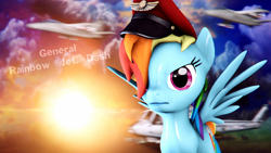 Size: 1920x1080 | Tagged: safe, artist:dashie116, derpibooru import, rainbow dash, pegasus, pony, 3d, cap, command and conquer, command and conquer: generals, crossover, general, hat, helicopter, jet, source filmmaker