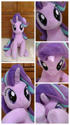 Size: 1440x2560 | Tagged: safe, artist:nekokevin, starlight glimmer, pony, unicorn, series:nekokevin's glimmy, female, irl, looking at you, looking down, mare, photo, plushie, raised hoof, sitting, smiling, solo, underhoof