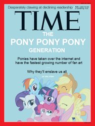 Size: 500x664 | Tagged: safe, derpibooru import, applejack, fluttershy, pinkie pie, rainbow dash, rarity, twilight sparkle, earth pony, pegasus, pony, unicorn, fake, faker than a three dollar bill, join the herd, magazine, mane six, meme, time magazine, welcome to the herd