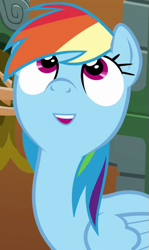 Size: 365x613 | Tagged: safe, derpibooru import, edit, edited screencap, screencap, rainbow dash, pegasus, pony, stranger than fan fiction, cute, dashabetes, inverted mouth, looking up, open mouth, smiling, solo