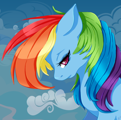 Size: 1024x1014 | Tagged: safe, artist:alishaya, derpibooru import, rainbow dash, pegasus, pony, bust, portrait, solo