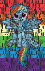 Size: 900x1418 | Tagged: safe, artist:skylinefaux, rainbow dash, pegasus, pony, female, mare, simple background, solo, typography, white background