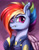 Size: 2480x3172 | Tagged: safe, artist:corelle-vairel, derpibooru import, rainbow dash, pegasus, pony, alternate timeline, amputee, apocalypse dash, augmented, bust, crystal war timeline, eye scar, prosthetic limb, prosthetic wing, prosthetics, scar, solo, torn ear