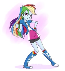 Size: 1029x1130 | Tagged: safe, artist:lamar_bone, derpibooru exclusive, derpibooru import, rainbow dash, human, equestria girls, cute, dashabetes, female, hand on hip, looking at you, smiling, solo