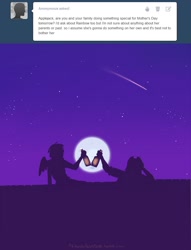 Size: 898x1178 | Tagged: safe, artist:schpog, derpibooru import, applejack, rainbow dash, ask human appledash, drink, humanized, mother's day, night, shooting star, silhouette, stars, tumblr, winged humanization