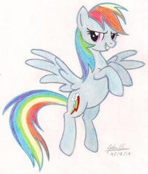 Size: 824x969 | Tagged: safe, artist:soulsliver249, derpibooru import, rainbow dash, pegasus, pony, female, mare, sketch, smiling, solo, spread wings, traditional art, wings