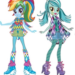 Size: 640x640 | Tagged: safe, derpibooru import, lyra heartstrings, rainbow dash, equestria girls, legend of everfree, camp fashion show outfit, clothes, concept art, equestria girls prototype, high heels, shoes, sneakers