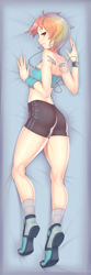 Size: 1033x3100 | Tagged: safe, artist:figgot, derpibooru import, rainbow dash, human, body pillow, body pillow design, humanized, ipod, looking at you, mp3 player, solo, tattoo