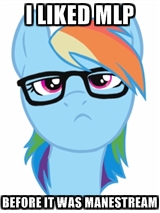 Size: 160x213 | Tagged: safe, rainbow dash, pegasus, pony, before it was cool, exploitable meme, hipster, image macro, meme, solo