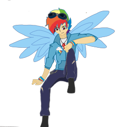 Size: 1665x1700 | Tagged: safe, artist:1231redflame, rainbow blitz, rainbow dash, human, goggles, humanized, rule 63, solo