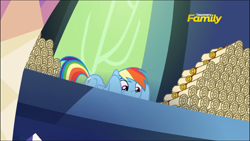 Size: 1334x750 | Tagged: safe, derpibooru import, screencap, rainbow dash, pegasus, pony, 28 pranks later, ceiling pony, cute, dashabetes, discovery family logo, female, letter, mare, scroll, smiling, solo