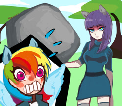 Size: 1152x1000 | Tagged: safe, artist:f0953390055, maud pie, rainbow dash, human, maud pie (episode), eared humanization, humanized, scene interpretation, winged humanization