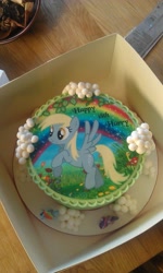 Size: 575x960 | Tagged: safe, derpy hooves, rainbow dash, twilight sparkle, pegasus, pony, birthday cake, cake, female, food art, irl, mare, photo, photography