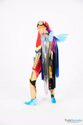 Size: 1275x1920 | Tagged: safe, artist:toshiyamioka, rainbow dash, human, 2013, armor, convention, converse, cosplay, glasses, goggles, irl, irl human, photo, san japan, solo, winged shoes