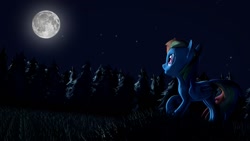 Size: 1191x670 | Tagged: safe, artist:hexedecimal, derpibooru import, rainbow dash, pegasus, pony, 3d, dark, grass, moon, night, solo, source filmmaker, tree