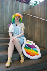 Size: 2848x4272 | Tagged: safe, artist:bluepaws21, rainbow dash, human, clothes, cosplay, dress, feet, irl, irl human, photo, solo