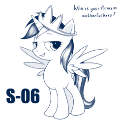 Size: 1024x1024 | Tagged: safe, artist:rainbow, rainbow dash, alicorn, pony, alicornified, monochrome, race swap, rainbowcorn, solo, vulgar