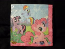 Size: 4608x3456 | Tagged: safe, derpibooru import, pinkie pie, rainbow dash, twilight sparkle, earth pony, pegasus, pony, merchandise, napkin, special face, twiface