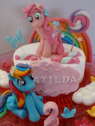 Size: 1200x1600 | Tagged: safe, artist:tsac-uk, derpibooru import, pinkie pie, rainbow dash, cake, fondant, food, irl, photo