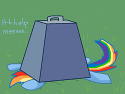 Size: 800x600 | Tagged: safe, artist:colossalstinker, derpibooru import, rainbow dash, pegasus, pony, abuse, crushed, dashabuse, flattened, solo, squashed