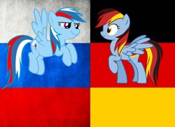 Size: 1010x732 | Tagged: artist needed, safe, rainbow dash, pegasus, pony, flag, german dash, germany, nation ponies, plot, russia, russia dash