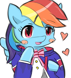 Size: 460x509 | Tagged: safe, artist:timorikawa, derpibooru import, rainbow dash, pegasus, pony, bowtie, clothes, solo