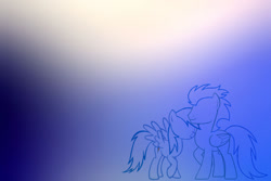 Size: 1024x683 | Tagged: safe, artist:phasingirl, rainbow dash, soarin', pegasus, pony, female, male, shipping, soarindash, straight, wallpaper