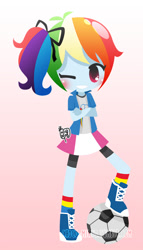 Size: 500x874 | Tagged: safe, artist:choco-minto, rainbow dash, equestria girls, alternate hairstyle, football, solo