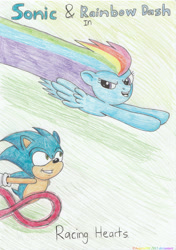 Size: 2464x3508 | Tagged: safe, artist:angela808, derpibooru import, rainbow dash, pegasus, pony, crossover, sonic the hedgehog, sonic the hedgehog (series), traditional art