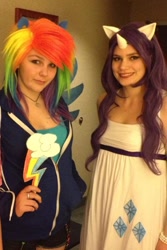 Size: 480x720 | Tagged: safe, artist:kittytheshegeek, rainbow dash, rarity, human, cosplay, irl, irl human, photo