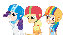 Size: 3000x1687 | Tagged: safe, artist:michaelsety, derpibooru import, applejack, rainbow dash, rarity, equestria girls, helmet, humanized