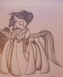 Size: 1682x2076 | Tagged: safe, artist:jayesixx, rainbow dash, soarin', pegasus, pony, female, hug, male, shipping, soarindash, straight, traditional art