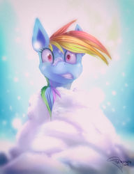 Size: 2000x2600 | Tagged: safe, artist:ferasor, derpibooru import, rainbow dash, pegasus, pony, cold, freezing, gritted teeth, newbie artist training grounds, snow, snowfall, solo