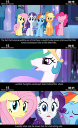 Size: 560x912 | Tagged: safe, derpibooru import, applejack, fluttershy, pinkie pie, princess celestia, rainbow dash, rarity, equestria girls, cinemare sins, trollestia