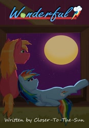 Size: 746x1070 | Tagged: safe, artist:despisedandbeloved, big macintosh, rainbow dash, earth pony, pegasus, pony, fanfic, male, moon, night, rainbowmac, shipping, stallion, straight