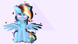 Size: 1920x1080 | Tagged: safe, artist:colorbrush, derpibooru import, rainbow dash, pegasus, pony, chest fluff, cute, heart, looking up, simple background, sitting, smiling, solo, white background