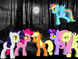 Size: 1024x768 | Tagged: safe, derpibooru import, applejack, fluttershy, pinkie pie, rainbow dash, rarity, twilight sparkle, earth pony, hengstwolf, pegasus, pony, unicorn, werewolf, pony creator, littlest pet shop, moon, parody, song parody, song reference