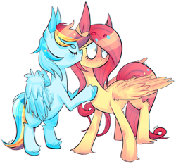 Size: 1049x979 | Tagged: safe, artist:soullessteddybear, fluttershy, rainbow dash, pegasus, pony, blushing, female, flutterdash, kissing, lesbian, shipping