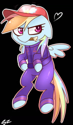 Size: 686x1173 | Tagged: safe, artist:php69, derpibooru import, rainbow dash, pegasus, pony, the cart before the ponies, coveralls, solo