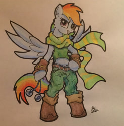 Size: 2337x2378 | Tagged: safe, artist:sensko, derpibooru import, rainbow dash, pony, bipedal, clackers, clothes, cosplay, costume, crossover, jojo's bizarre adventure, joseph joestar, newbie artist training grounds, pencil drawing, traditional art