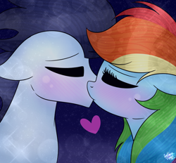 Size: 1024x951 | Tagged: safe, artist:northlights8, derpibooru import, rainbow dash, soarin', pegasus, pony, blushing, female, heart, kissing, male, shipping, soarindash, straight