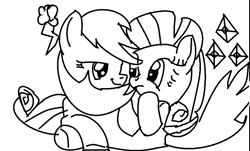 Size: 876x528 | Tagged: artist needed, safe, rainbow dash, rarity, pegasus, pony, unicorn, female, lesbian, monochrome, raridash, shipping