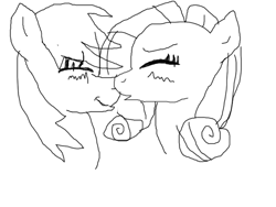 Size: 800x600 | Tagged: artist needed, safe, rainbow dash, rarity, pegasus, pony, unicorn, blushing, female, lesbian, monochrome, nuzzling, raridash, shipping