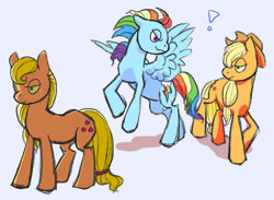 Size: 986x723 | Tagged: safe, artist:darkstripe4ever, derpibooru import, applejack, rainbow dash, earth pony, pegasus, pony, exclamation point