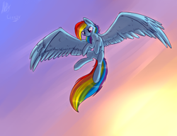 Size: 3000x2300 | Tagged: safe, artist:suplolnope, rainbow dash, pegasus, pony, fluffy, flying, large wings, solo, spread wings