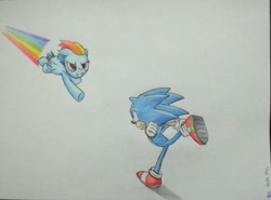 Size: 1250x925 | Tagged: safe, artist:rchaos, derpibooru import, rainbow dash, pegasus, pony, crossover, sonic the hedgehog, sonic the hedgehog (series), traditional art