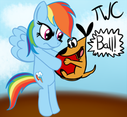 Size: 500x463 | Tagged: safe, artist:tellywebcartoons, derpibooru import, rainbow dash, pegasus, pony, 2 stupid dogs, 30 minute art challenge, ball, crossover, two stupid dogs