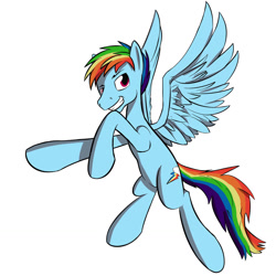 Size: 1280x1280 | Tagged: safe, artist:fuzebox, rainbow blitz, rainbow dash, pegasus, pony, flying, male, rule 63, solo, stallion